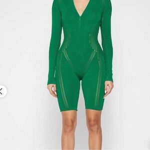Green Long Sleeve Knit Romper